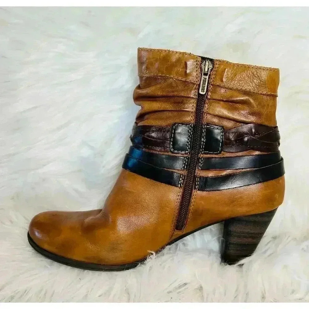Pikolinos Womens Size 37, US 6.5 Brown Leather Verona Ankle Boots Strappy - Picture 2 of 8